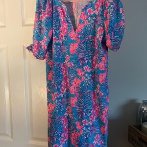 Lilly Pulitzer Pink Puff Sleeve Midi Sundress